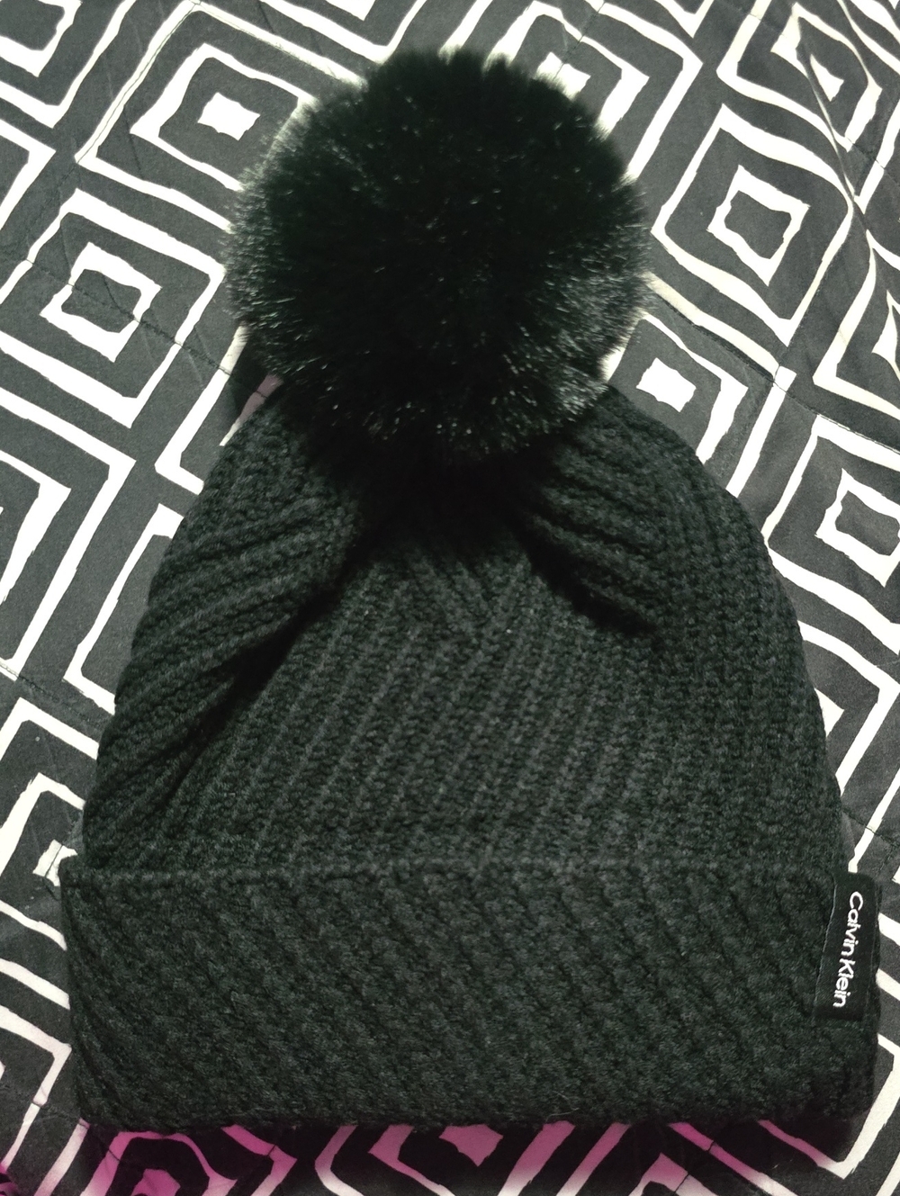 Calvin Klein Black Knit Pom-Pom Beanie